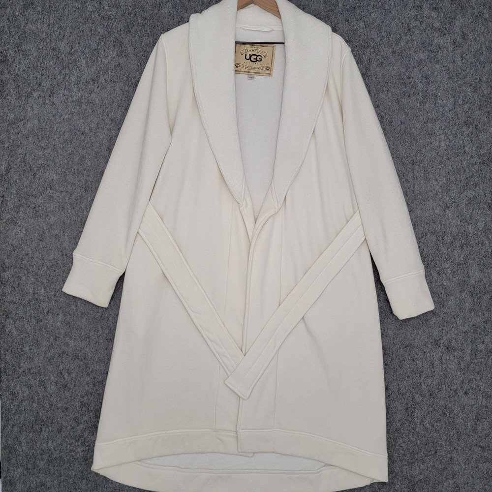 UGG Duffield II Robe Womens M Cream Fleece Kimono Belted Shawl Collar Pockets - Picture 6 of 14